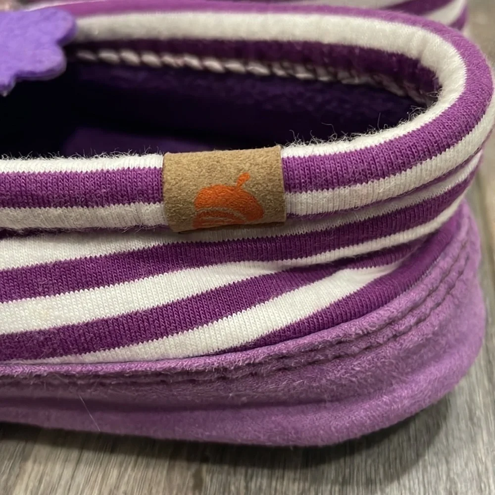 Acorn Moc Critter Iris Owl Purple Stripe Slippers Size 1/2